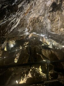 A large portion of Crystal Cave, with added walkways and lighting to make the tour safer for visitors.